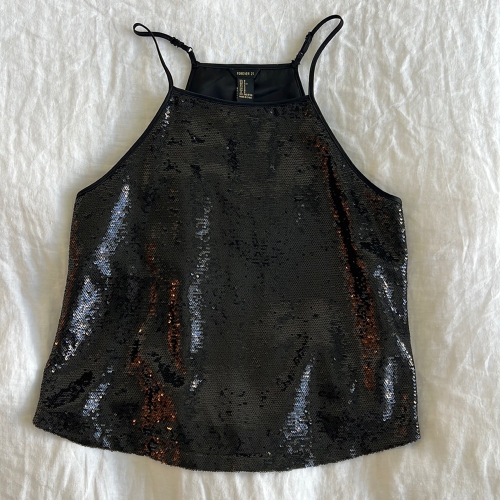 Black Sequin Top With Lining